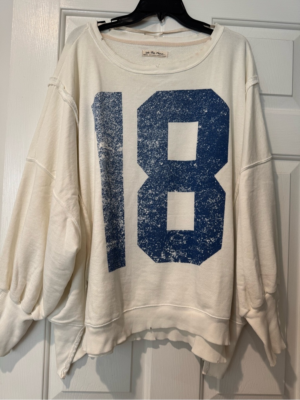 We The Free Cream Sweatshirt with Distressed Blue Graphic